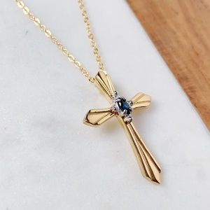 RESERVED EASTER Cross Sapphire 24K Pendant Jewelry